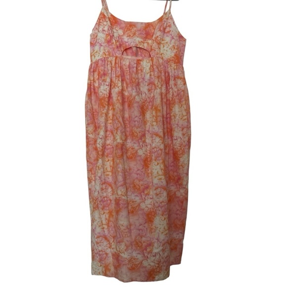 TOPSHOP maxi sundress, orange, pink and lavender. Cutout and long slit in back. - Picture 1 of 9